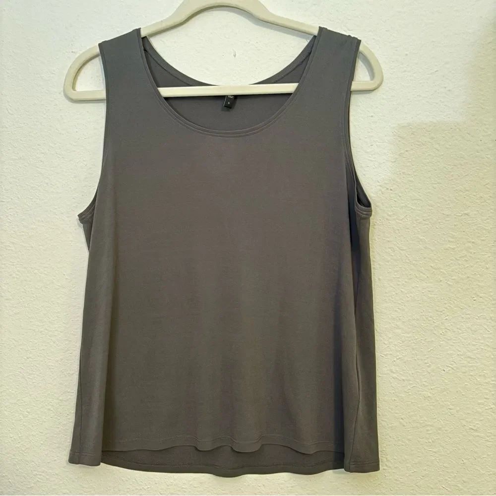 NWOT Eileen Fisher Long Silk Tank Darker Grey Size Small